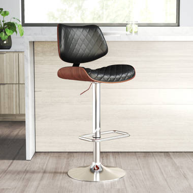 Attie Swivel Adjustable Faux Leather Bar Stool with Metal Pedestal Leg and Footrest